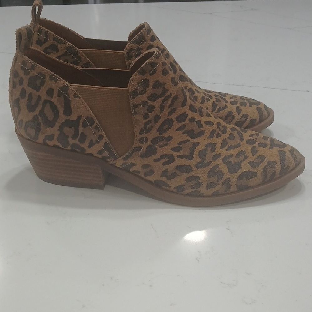 Lucky Brand Leopard Print Ankle Booties Leather Upper Sz7.5 Gentle Used